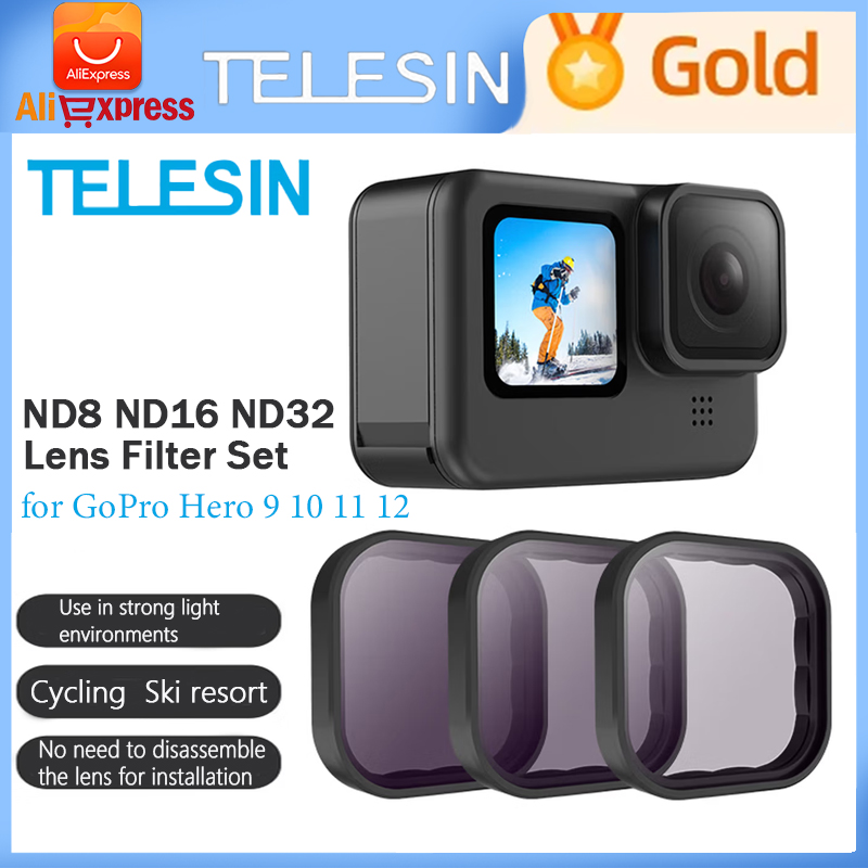 Gopro Action Camera Hero 12 Black - مجموعة فلاتر عدسات TELESIN GP9 ND8