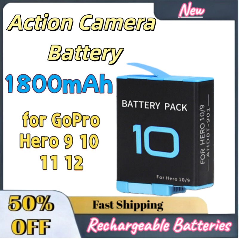 Gopro Action Camera Hero 12 Black - شاحن بطارية بديل بسعة 1800 مللي