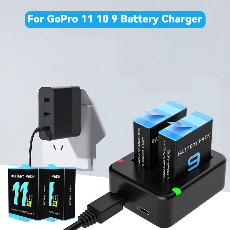 Gopro Action Camera Hero 12 Black - شاحن بطارية مزدوج بفتحة منفذ مزدوج