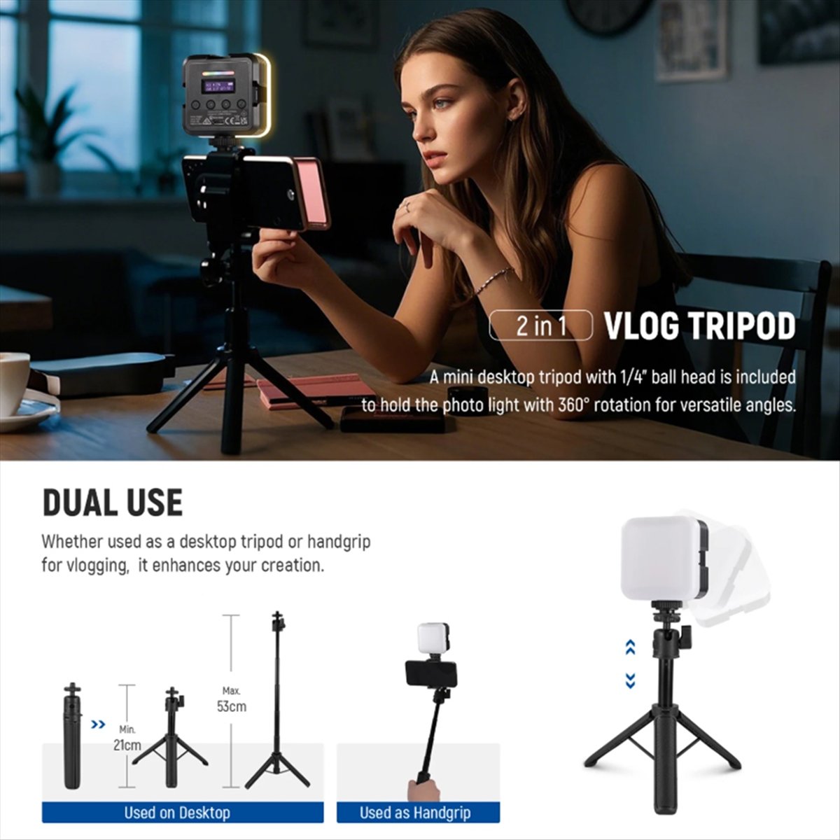 Photography Lighting App - مصباح فيديو RGB مغناطيسي مع حامل