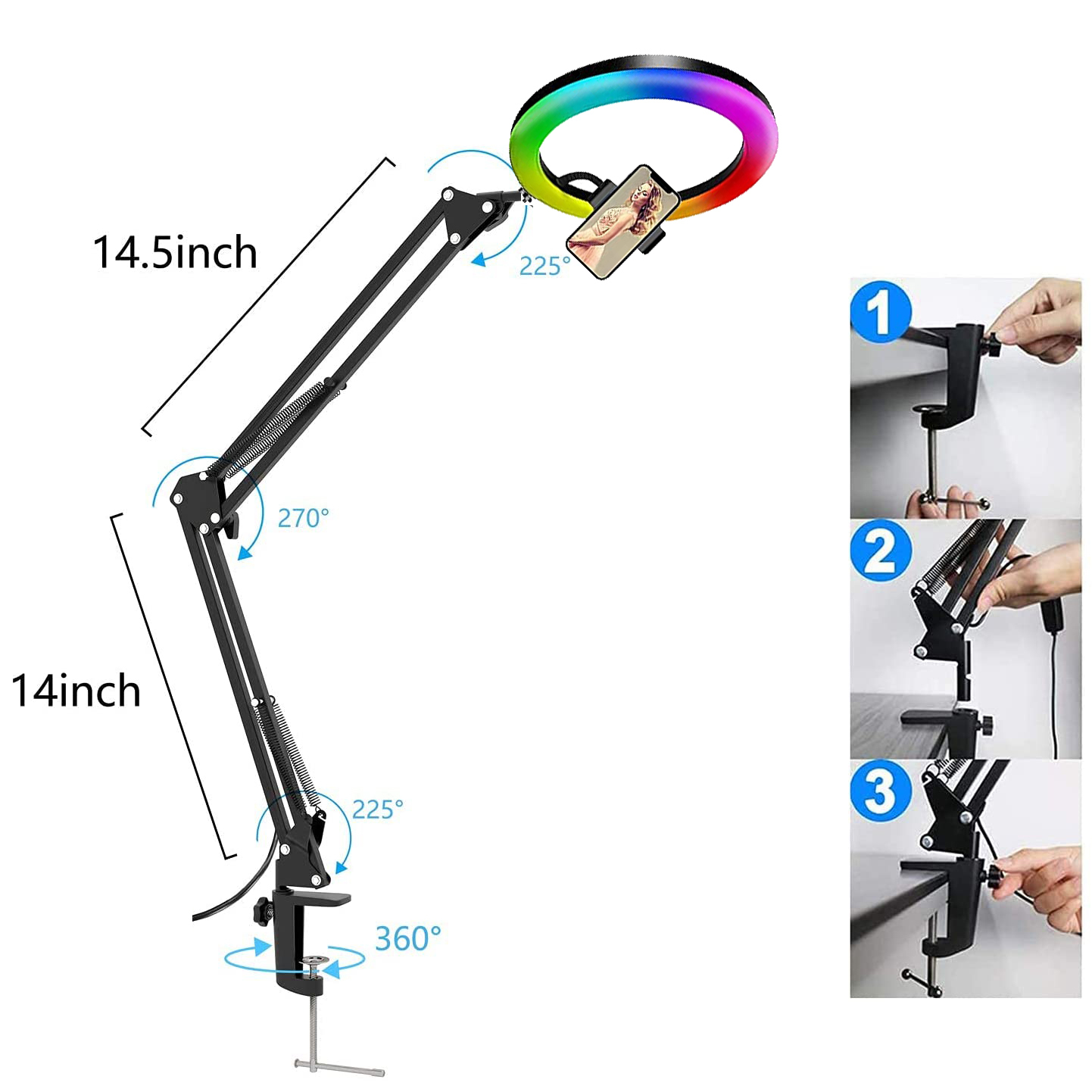 إضاءة حلقية للسيلفي RGB بقطر 2 - مراجعة Stand Lighting Photography وسعره