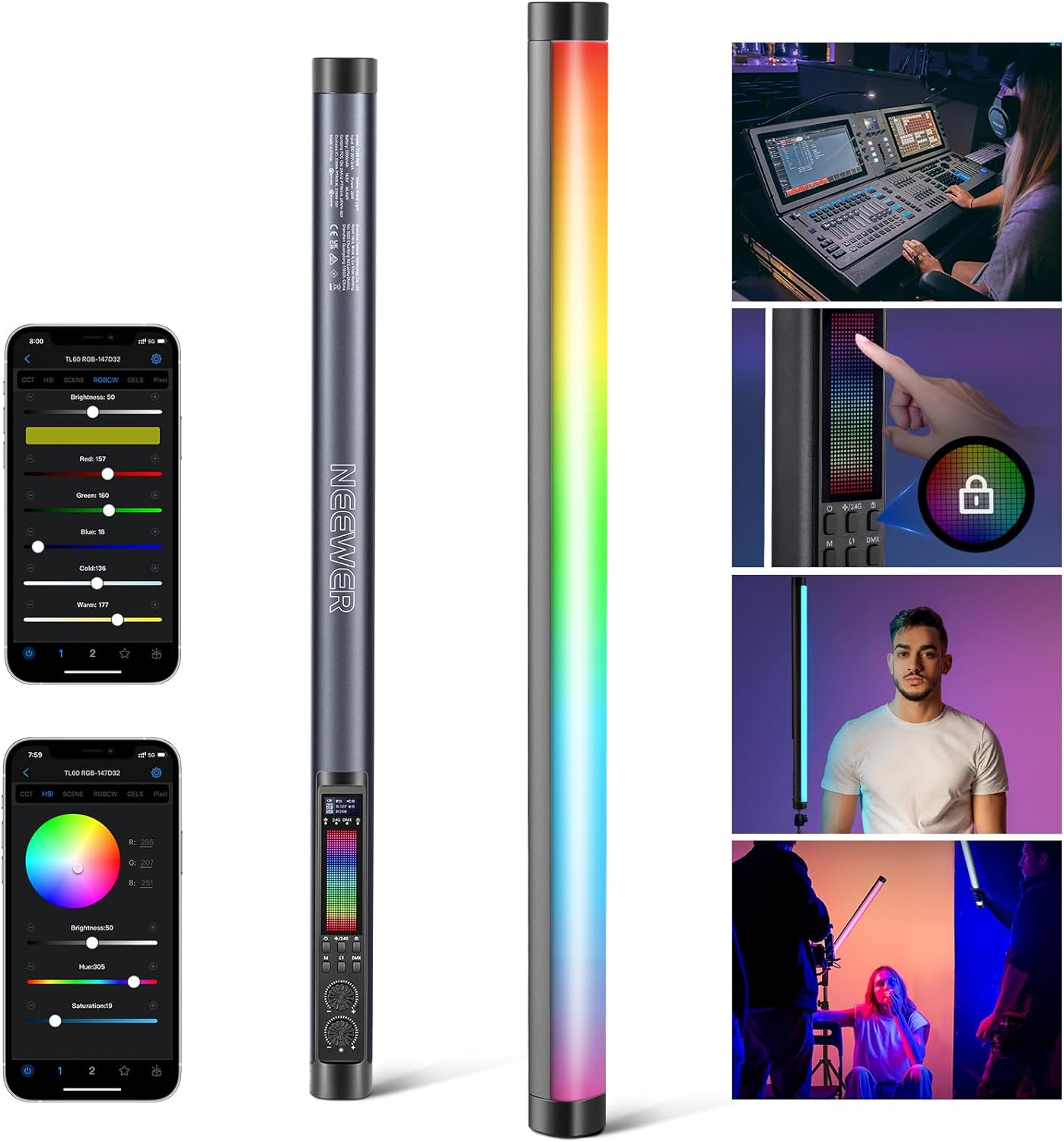 NEEWER TL60 RGB مصباح أنبوبي،  - مراجعة Photography Lighting App وسعره
